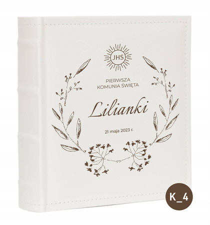 Album na 200 zdjęć 10x15 biały eko skóra, personalizacja Komunia Św.