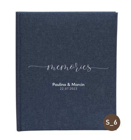Album tradycyjny Linen Blue 40 stron kremowych, personalizacja Ślub